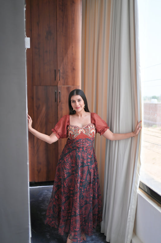 Gulnar Crimson Midi Dress