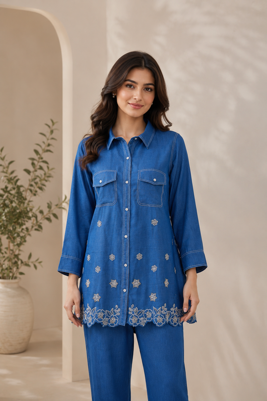 Royal Denim Indigo Embroidered Co-Ord