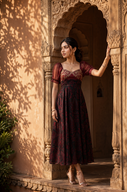 Gulnar Crimson Midi Dress