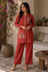 Gajri Floral Embroidered Malchanderi Co-Ord Set
