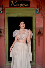 Champagne Grace Indo Western Lehenga Set — Tesla Chiffon with Thread Embroidery