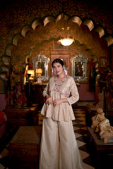 Beige Vichitra Zazu Silk Peplum Co-Ord Set