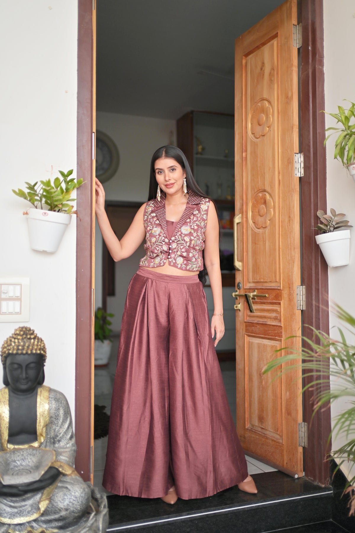 Plum Purple Embroidered Indo-Western Co-Ord Set