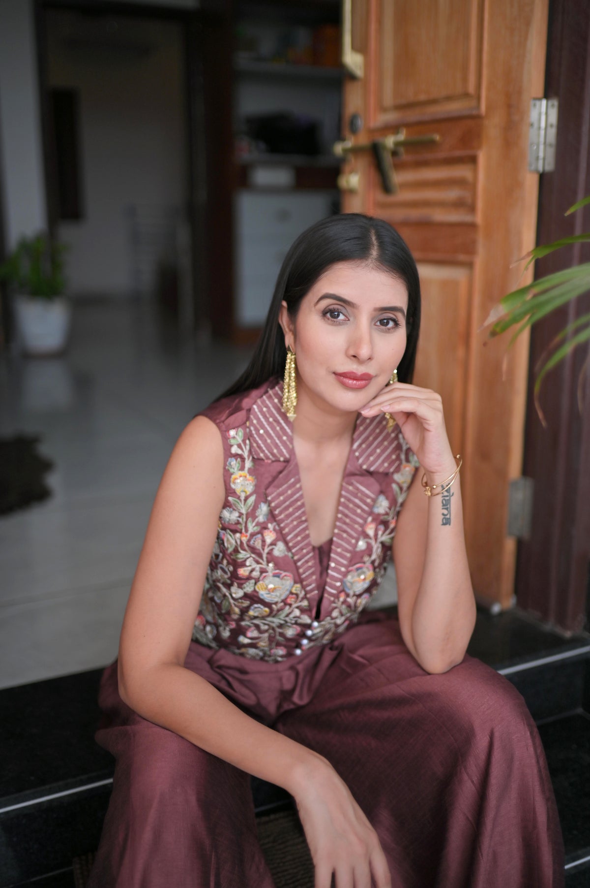Plum Purple Embroidered Indo-Western Co-Ord Set