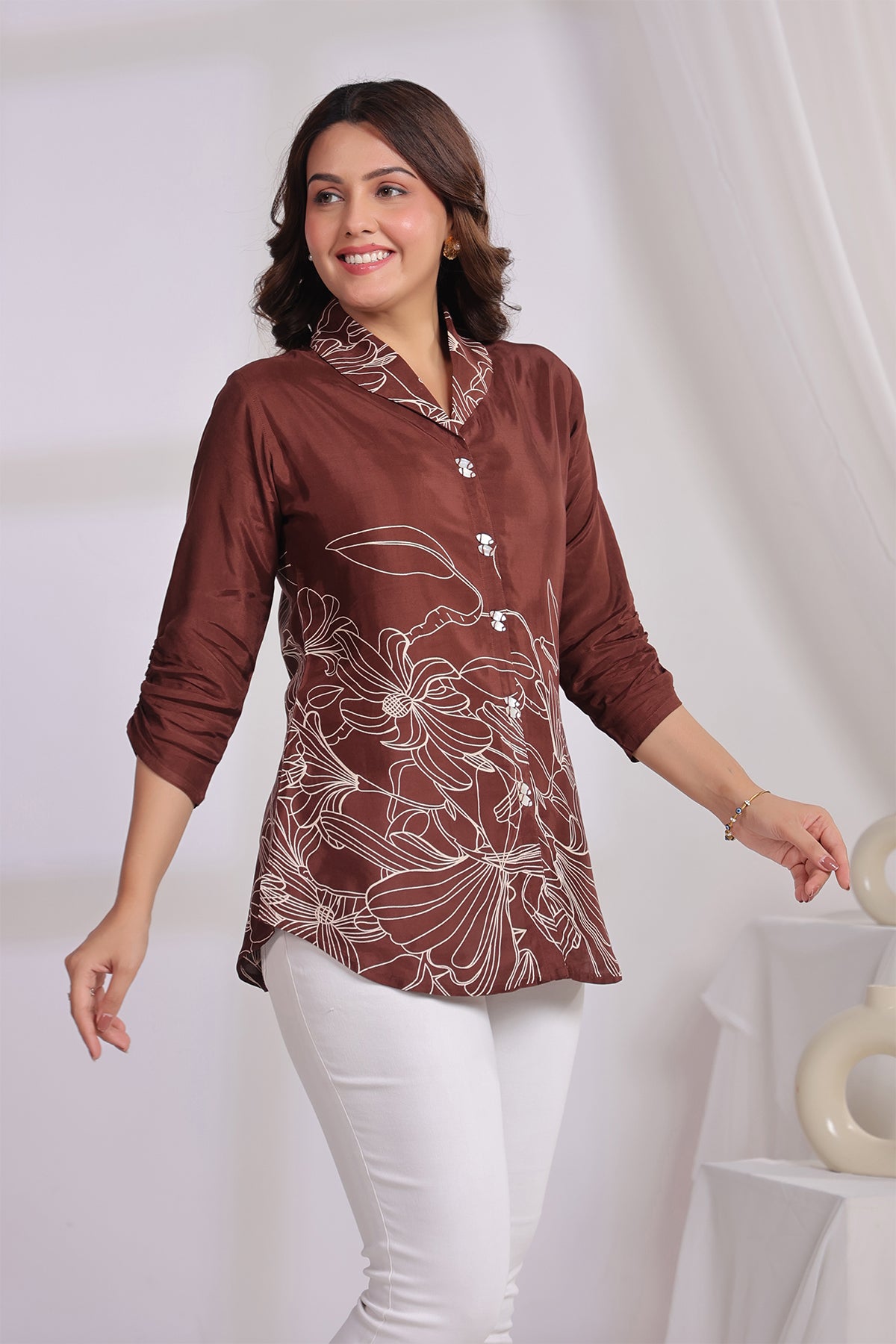 Brown Russian Silk Short Top