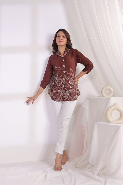 Brown Russian Silk Short Top