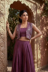 Plum Purple Embroidered Indo-Western Co-Ord Set