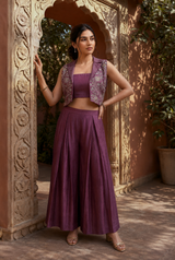 Plum Purple Embroidered Indo-Western Co-Ord Set
