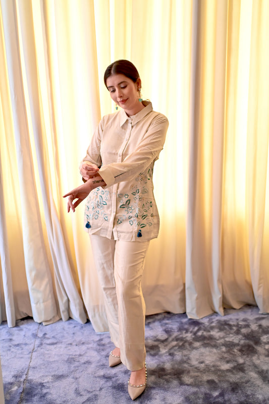 Sand Beige Embroidered Co-Ord
