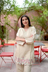 Ivory Embroidered Ethnic Co-ord Set — Kurta & Pant Set for Women