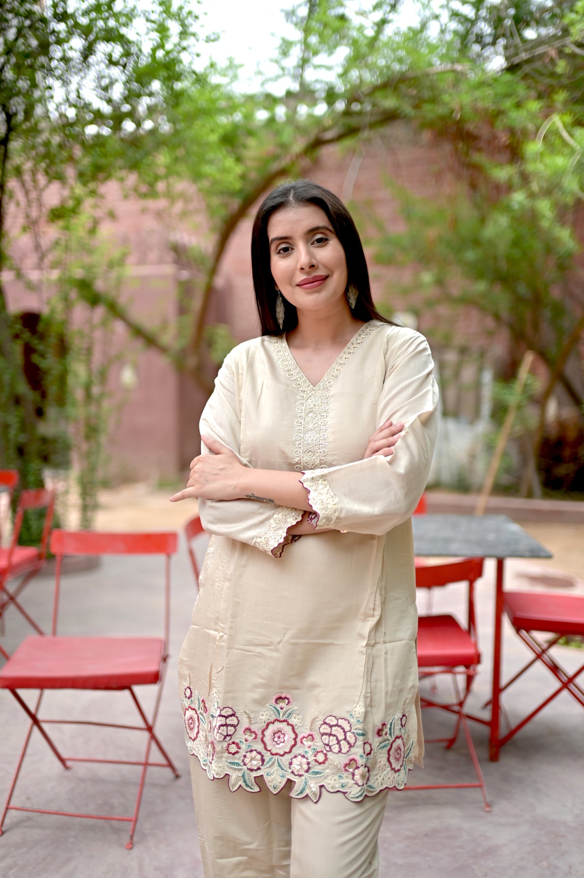 Ivory Embroidered Ethnic Co-ord Set — Kurta & Pant Set for Women