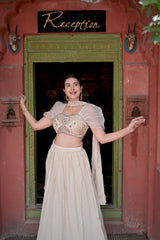 Champagne Grace Indo Western Lehenga Set — Tesla Chiffon with Thread Embroidery