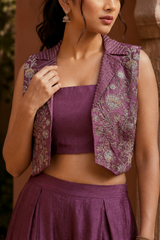 Plum Purple Embroidered Indo-Western Co-Ord Set