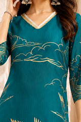 Ocean Teal Artistic Print Satin Georgette Co-Ord Set