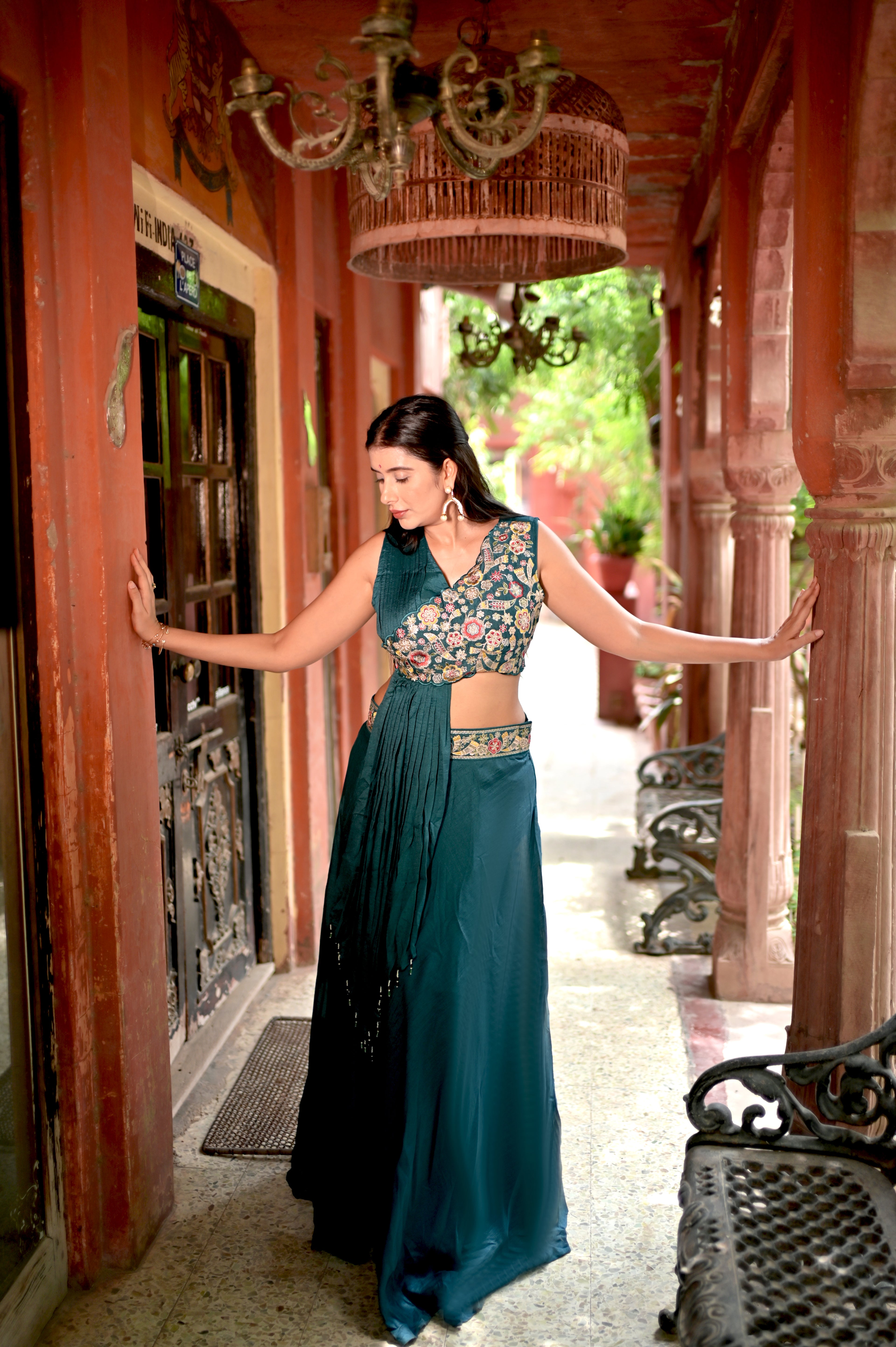 Peacock Charm One Shoulder Embroidered Lehenga Set