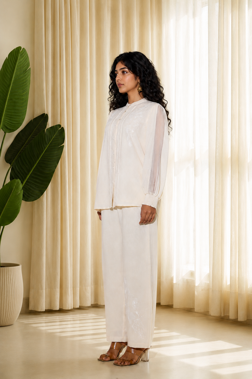 Pearl White Chikankari Embroidered Co-Ord Set