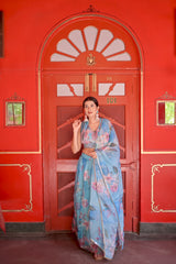 Sky Blue Floral Digital Print Indo-Western Lehenga Set