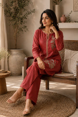 Gajri Floral Embroidered Malchanderi Co-Ord Set
