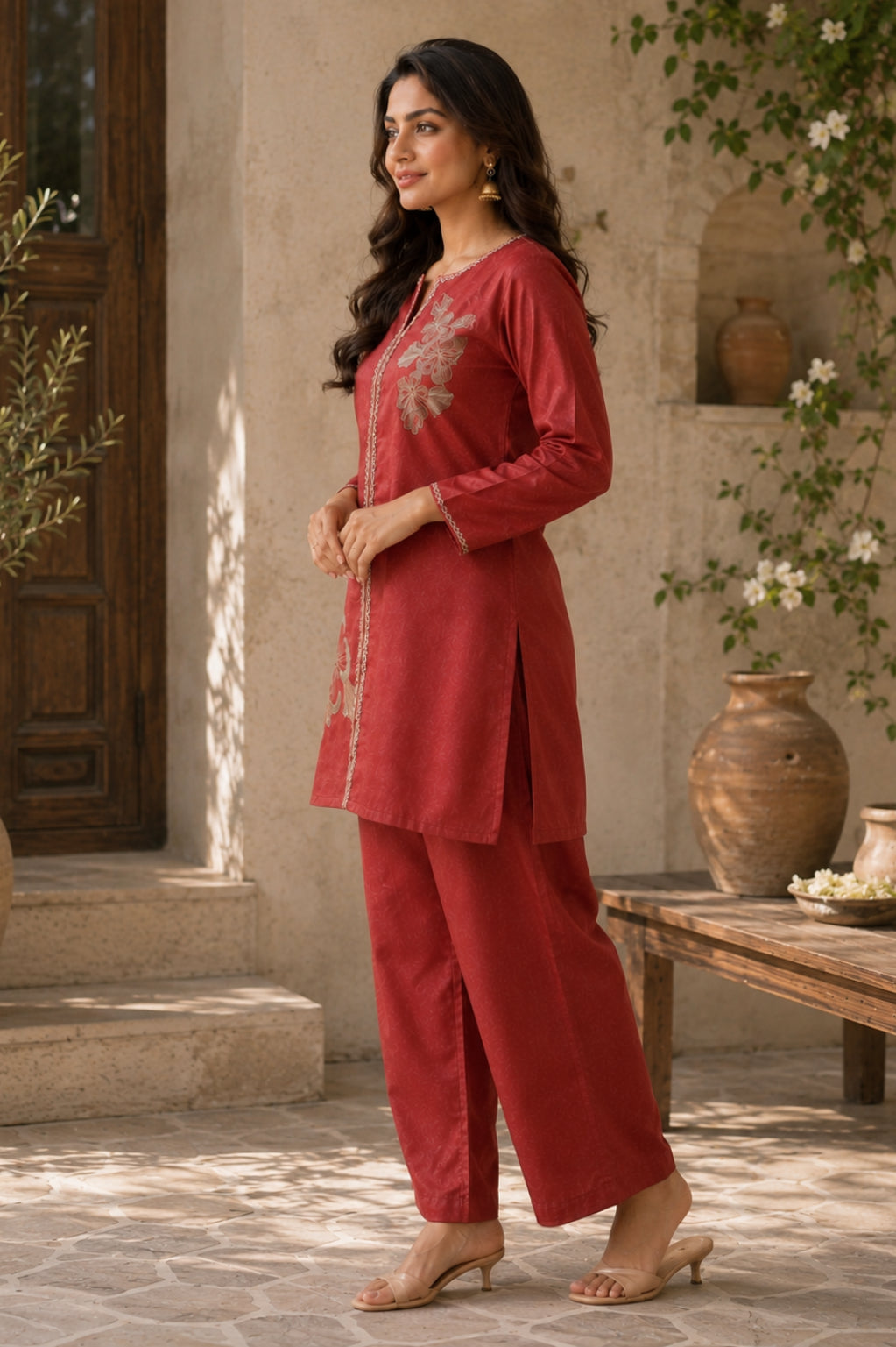 Gajri Floral Embroidered Malchanderi Co-Ord Set