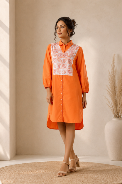 Tangerine Bloom Shirt Dress