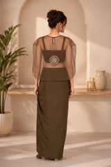Olive Embellished Blouse & Draped Skirt Set for Women — Indo-Western Fusion