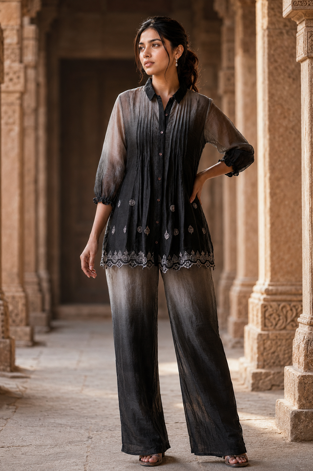 Fade Flow Ombre Chinon Pleated Co-Ord Set