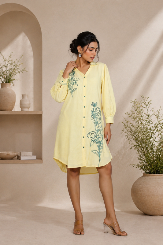 Lemon Bloom Shirt Dress