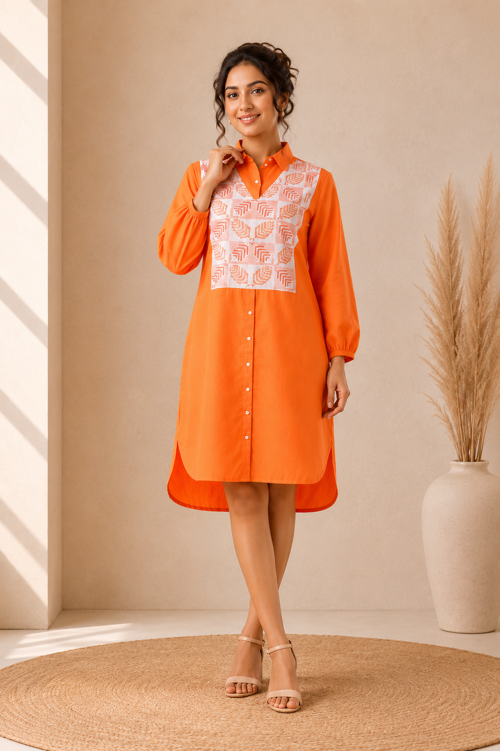 Tangerine Bloom Shirt Dress