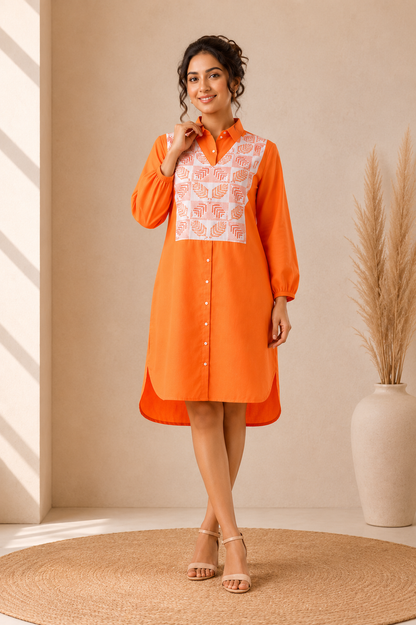 Tangerine Bloom Shirt Dress
