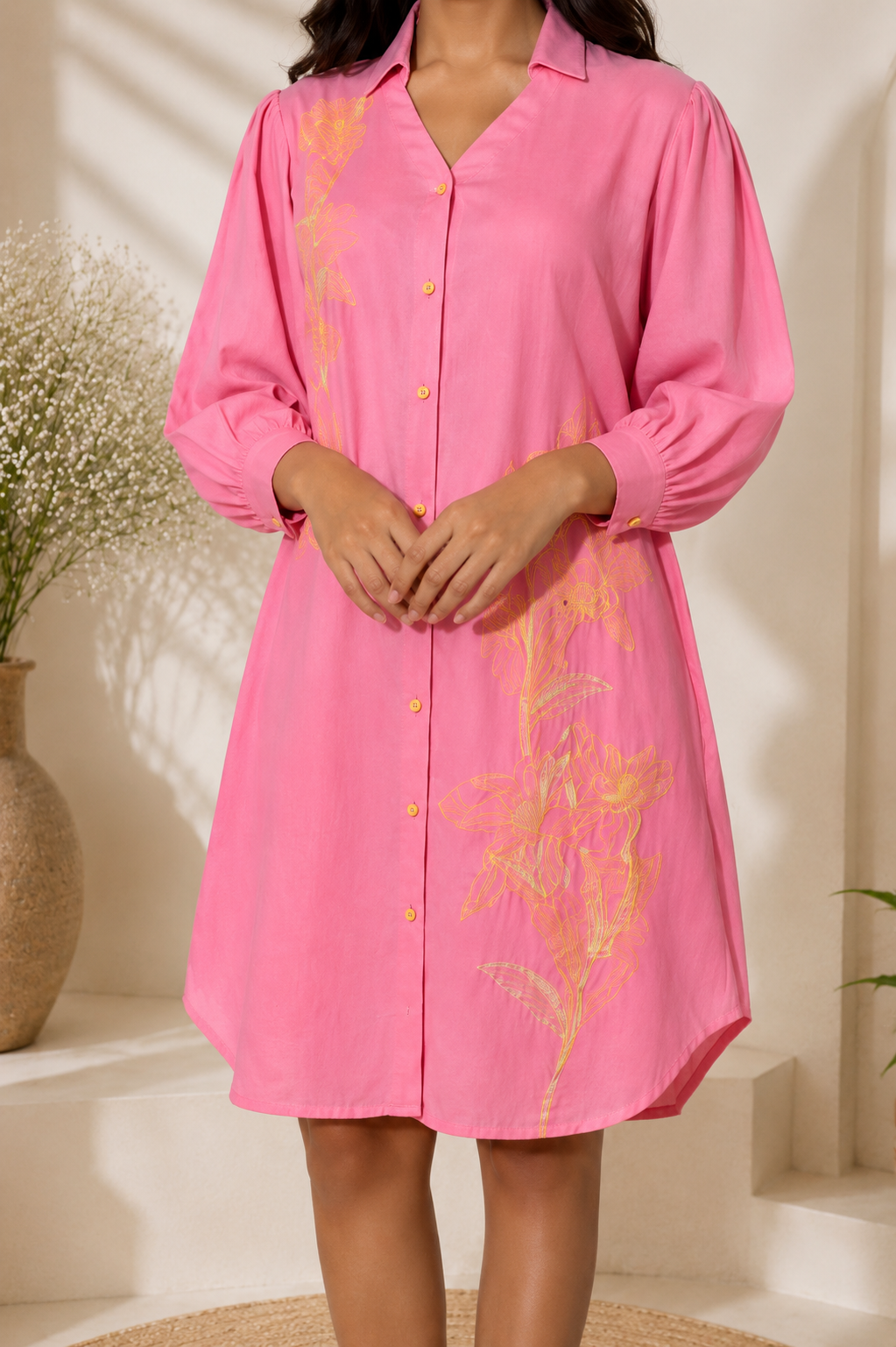 Blush Bloom Shirt Dress