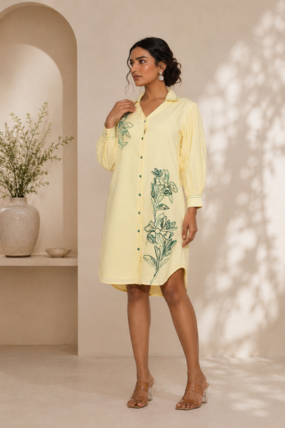 Lemon Bloom Shirt Dress
