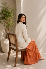 Beige Bloom Satin Georgette Digital Print Co-Ord Set with Embroidered Top