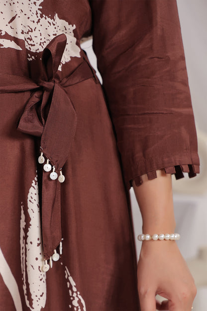 Brown Midi Russian Silk Dress