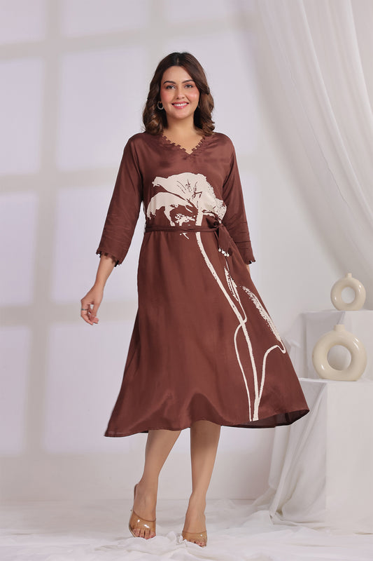 indo western midi dress Ethnic Motifs Printed Smocked Fit & Flare Midi Dress For Women, Indian Dress For Women, Indo Western Outfit, Pure Cotton Dress For Women