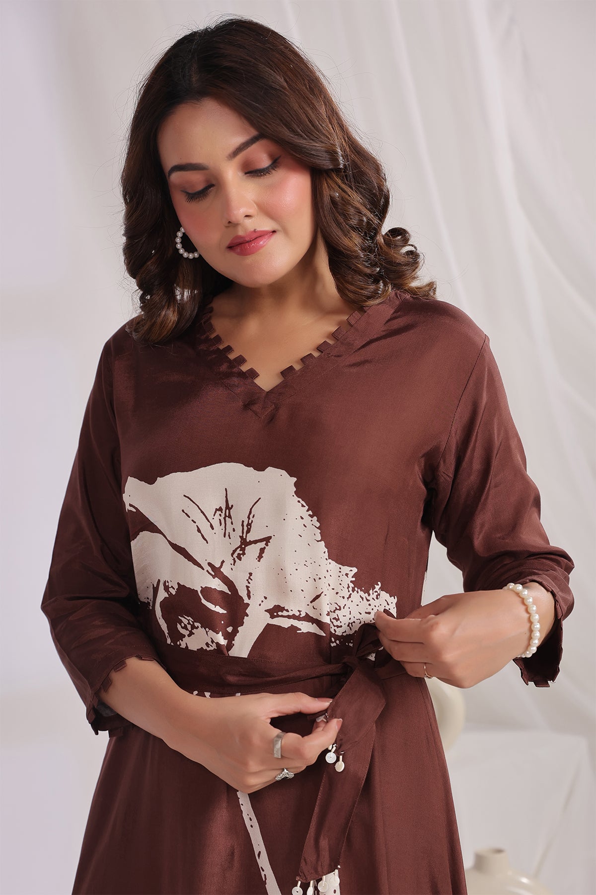 Brown Midi Russian Silk Dress