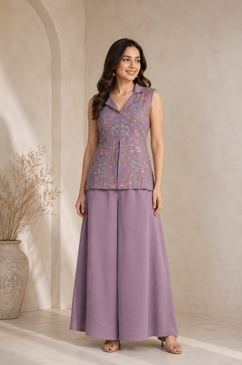 Dreamy Lilac Embroidered Palazzo Set