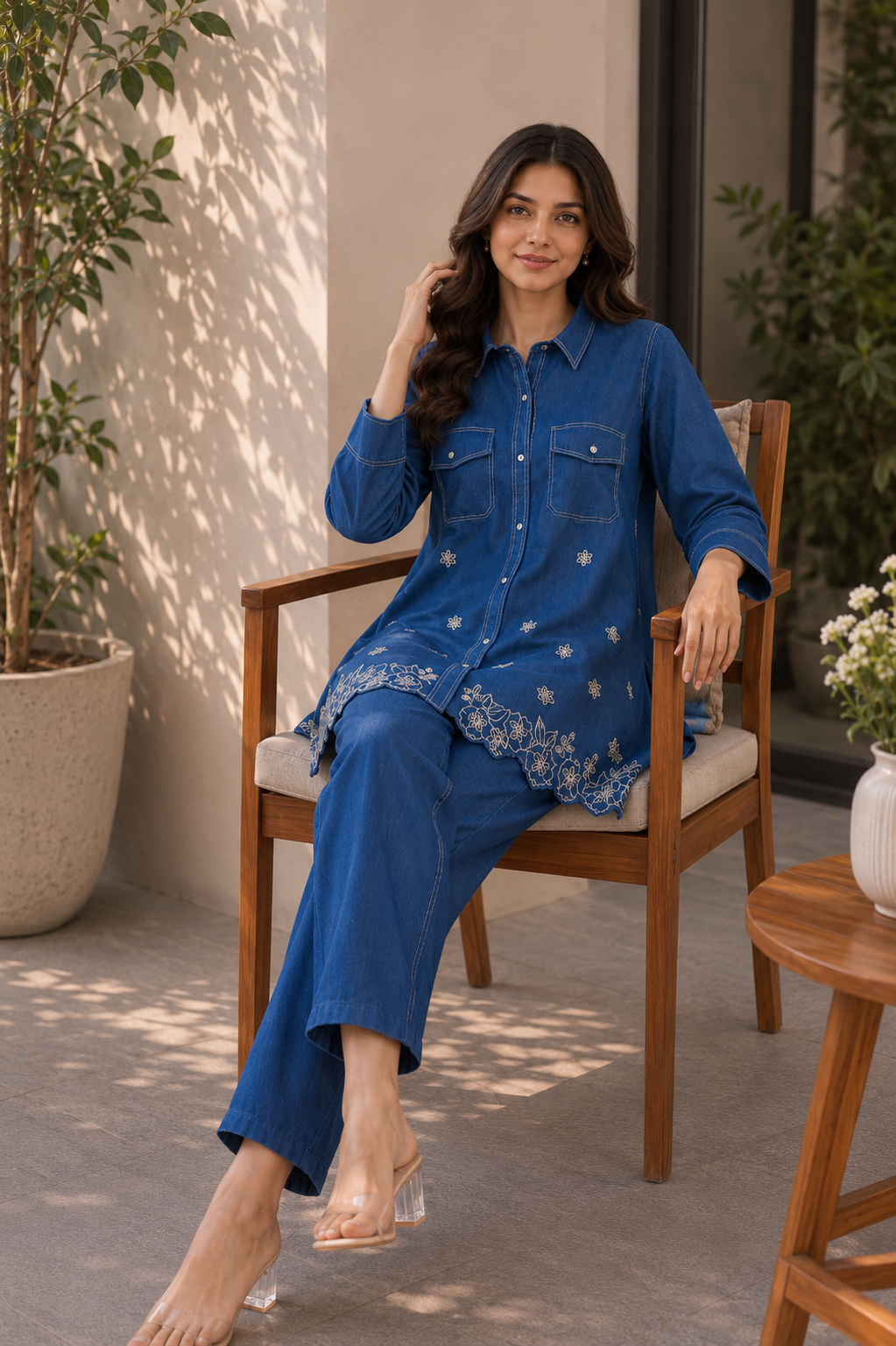 Royal Denim Indigo Embroidered Co-Ord