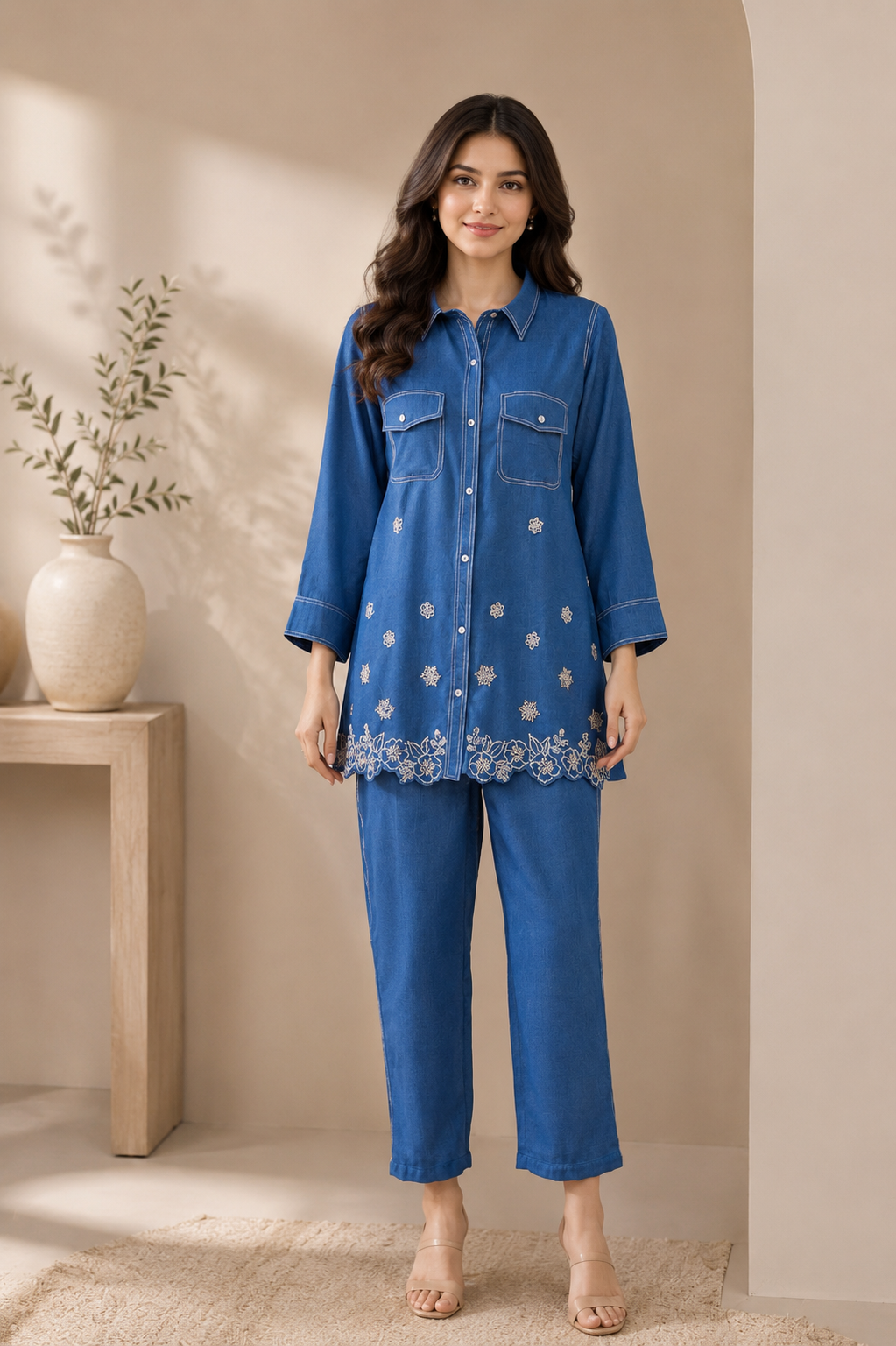 Royal Denim Indigo Embroidered Co-Ord