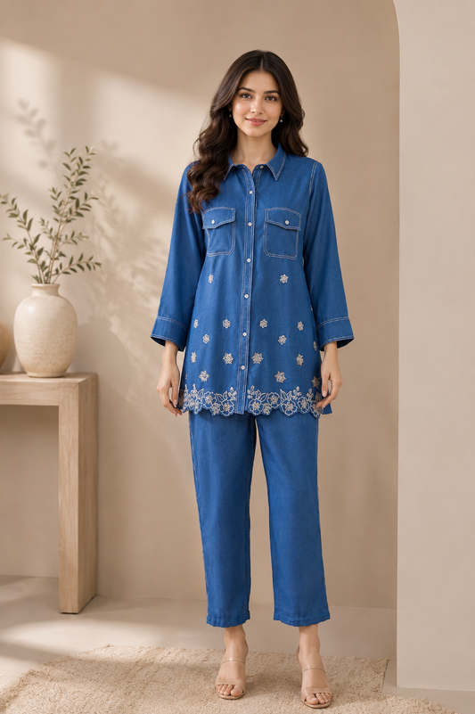 Royal Denim Indigo Embroidered Co-Ord
