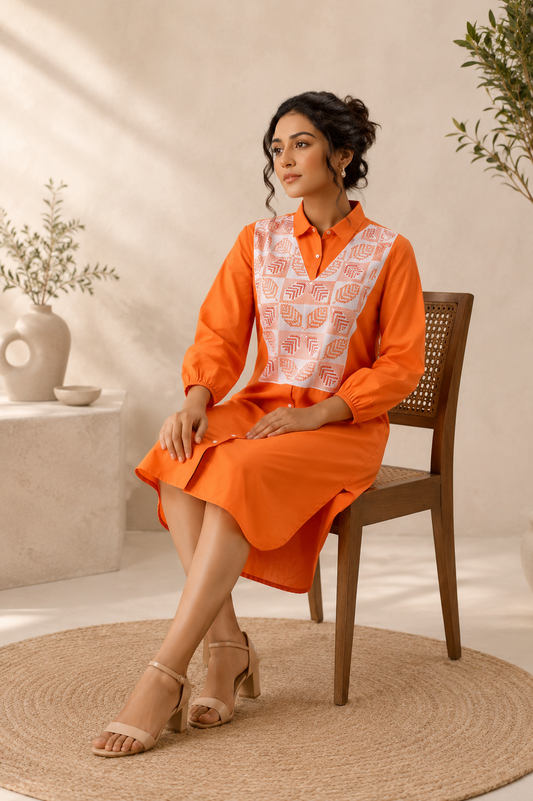 Tangerine Bloom Shirt Dress