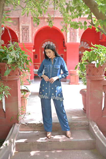 Royal Denim Indigo Embroidered Co-Ord
