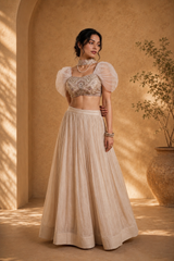 Champagne Grace Indo Western Lehenga Set — Tesla Chiffon with Thread Embroidery
