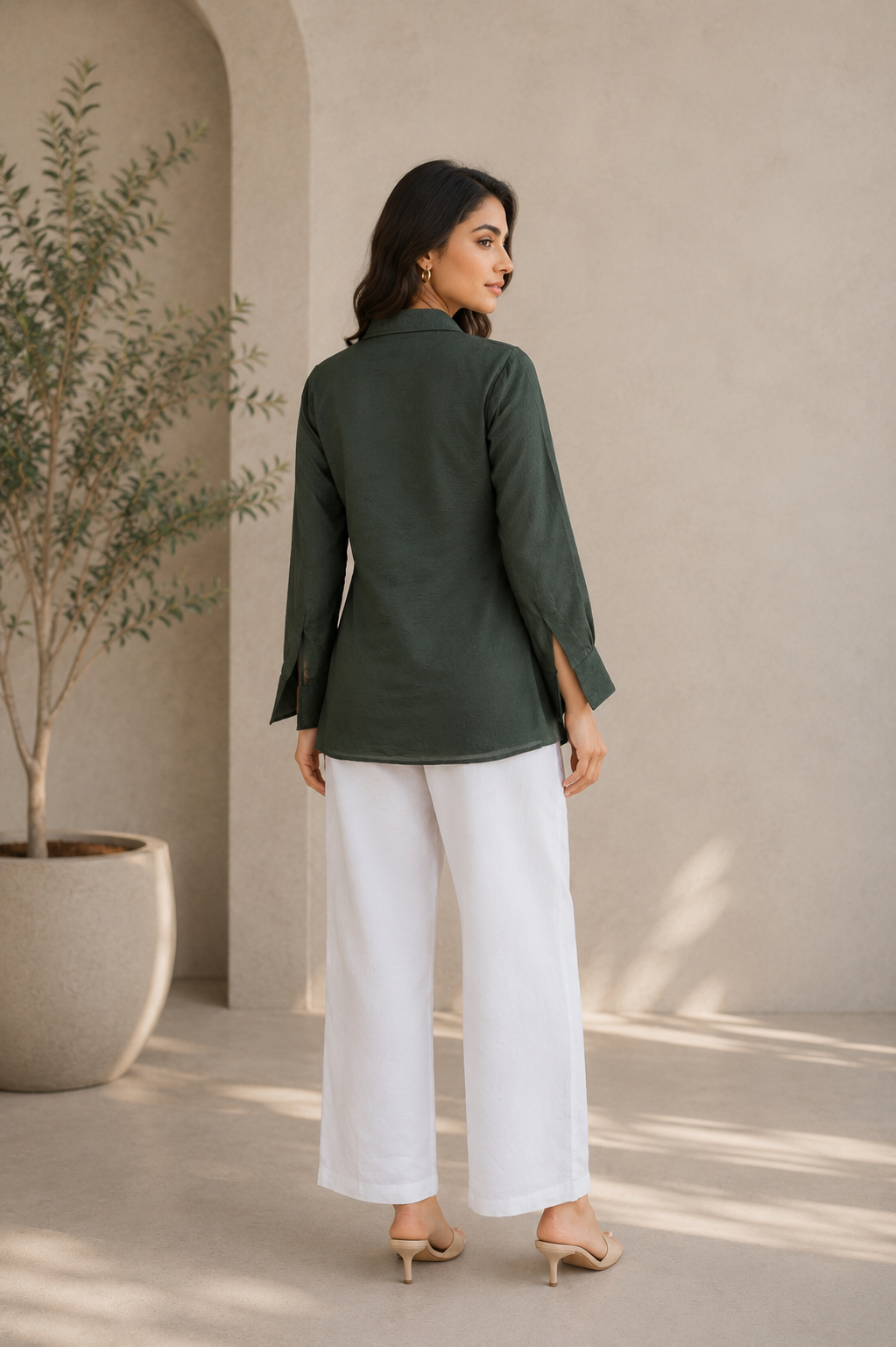 Emerald Green Premium Rasmalai Shirt-Style Co-Ord Set