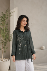 Emerald Green Premium Rasmalai Shirt-Style Co-Ord Set