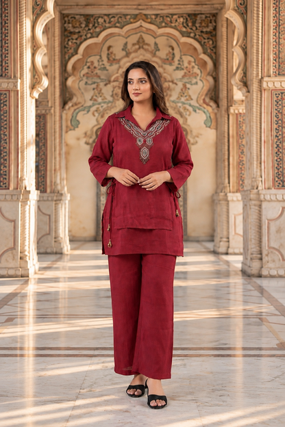 Embroidered Rayon Kurta Palazzo Set | Embroidered Kurti Set | Festive & Casual Wear