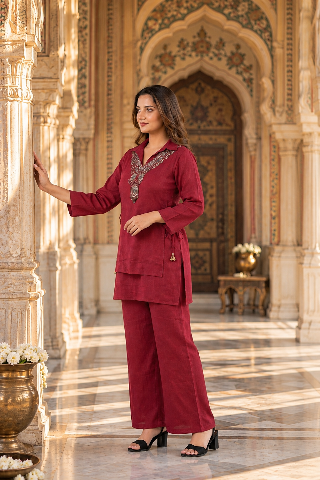 Embroidered Rayon Kurta Palazzo Set | Embroidered Kurti Set | Festive & Casual Wear