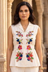 Ivory Blossom Embroidered Peplum Co-Ord Set