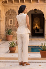 Ivory Blossom Embroidered Peplum Co-Ord Set