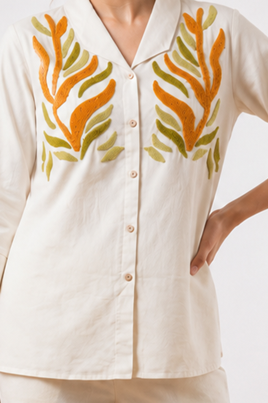Ivory Botanical Embroidered Co-Ord Set for Women