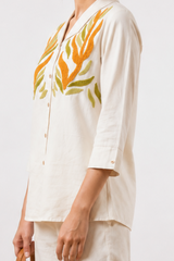 Ivory Botanical Embroidered Co-Ord Set for Women